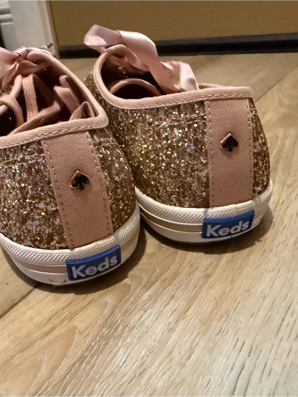 Keds Women's Glitter Lace-Up Flats in Rose Gold - Picture 3 of 5